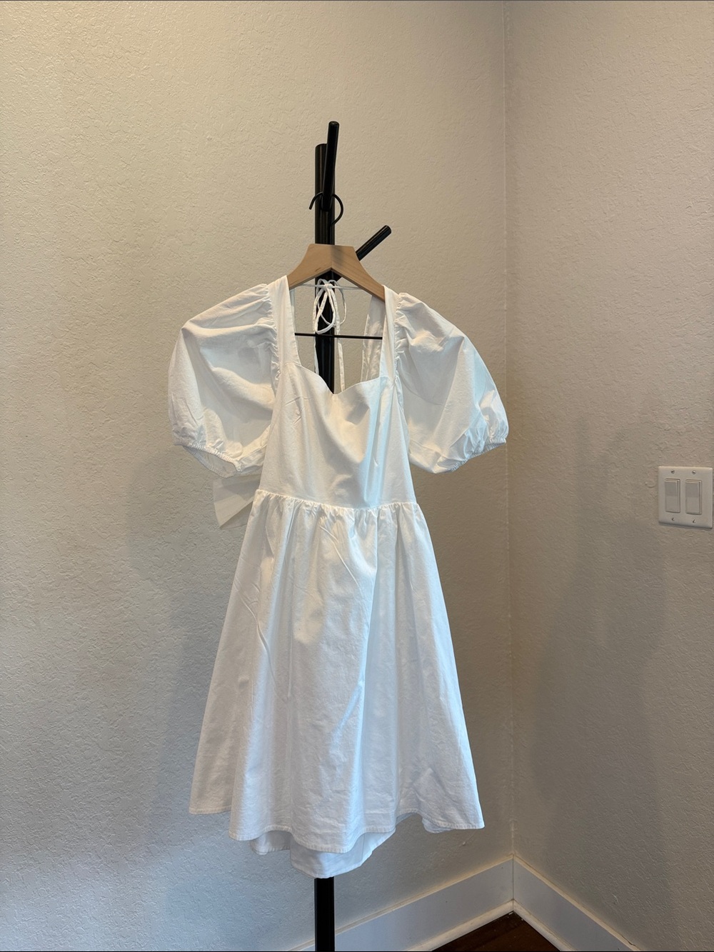 Wayf White Puff Sleeve Mini Dress